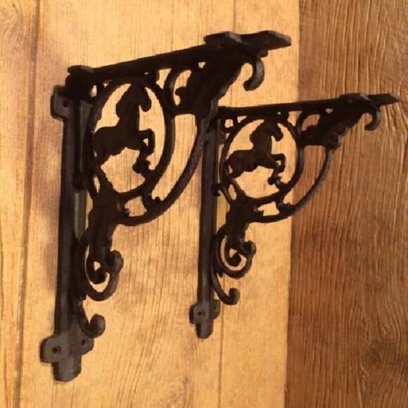 Two (2) Cast Iron Horse Corner Shelf Bracket 9 3/4" tall Home Décor 0170-15009 - Picture 6 of 16
